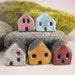 5 Saggar Fired Miniature House Beads...Pink Blue White Yellow Red