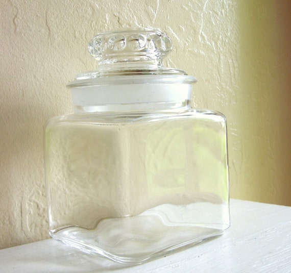 Large Antique Clear Glass Jar with Lid Frosted Cookie Jar