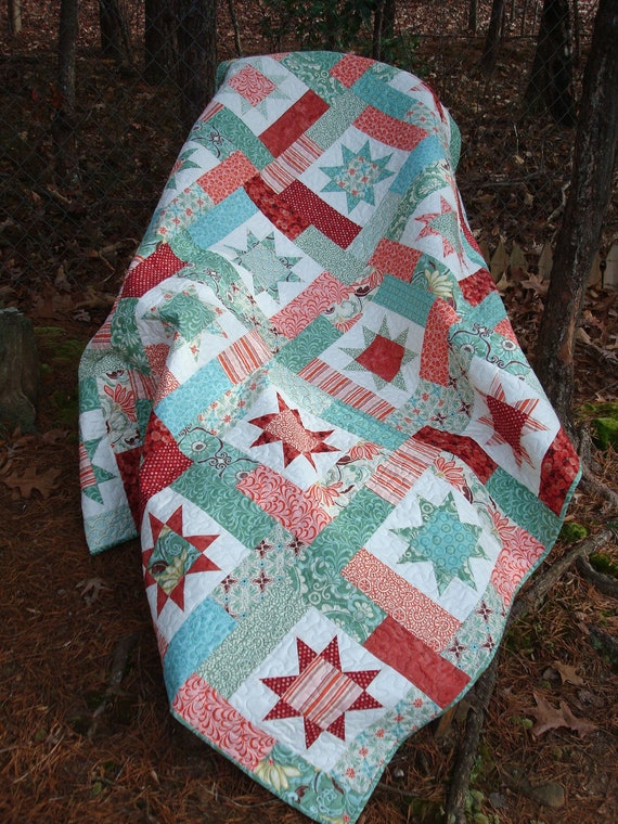 Green and Terra Cotta Star Quilt
