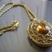 Solid Perfume Locket Gold Amber Stone Retro Vintage