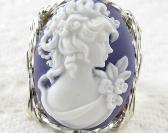 Grecian Goddess Cameo Ring Sterling Silver Custom Jewelry