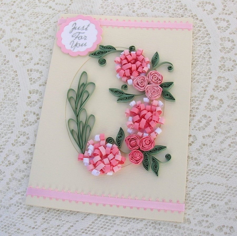 Quilling Greeting Card Paper Quilled Pink and White Curl