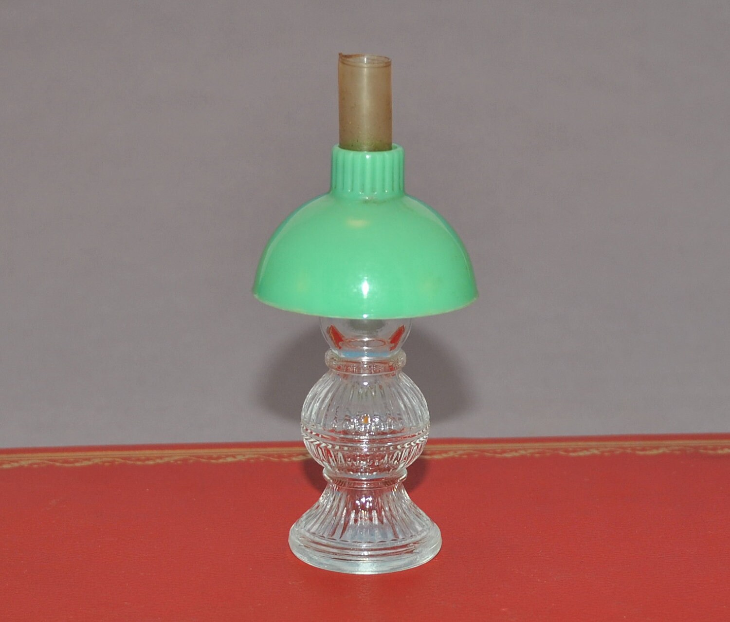Vintage Glass Oil Lamp Perfume Bottle with Green Plastic Shade