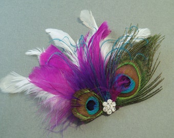 Purple Aqua Feather Hair Clip PEACOCK FEATHER HAIR by WeeGardens