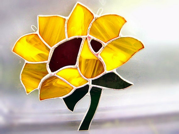 Sunflower Stained Glass Flowers Suncatcher by GothicGlassStudio