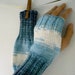 Fingerless Gloves, Arm Warmers, Fingerless Mittens, Wrist Warmers, Mens Fingerless Gloves, Knitted Fingerless Gloves in White - Blue