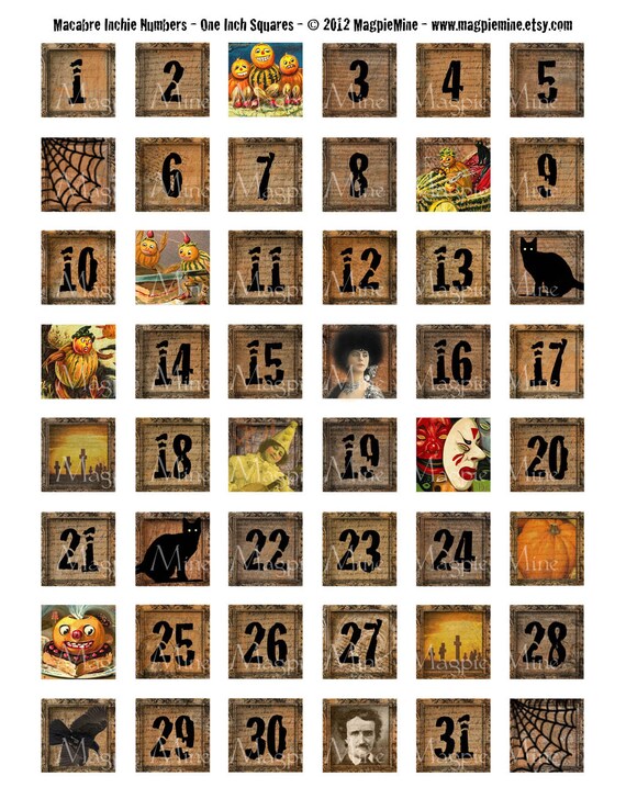 Items similar to Halloween Numbers Collage Sheet Creepy