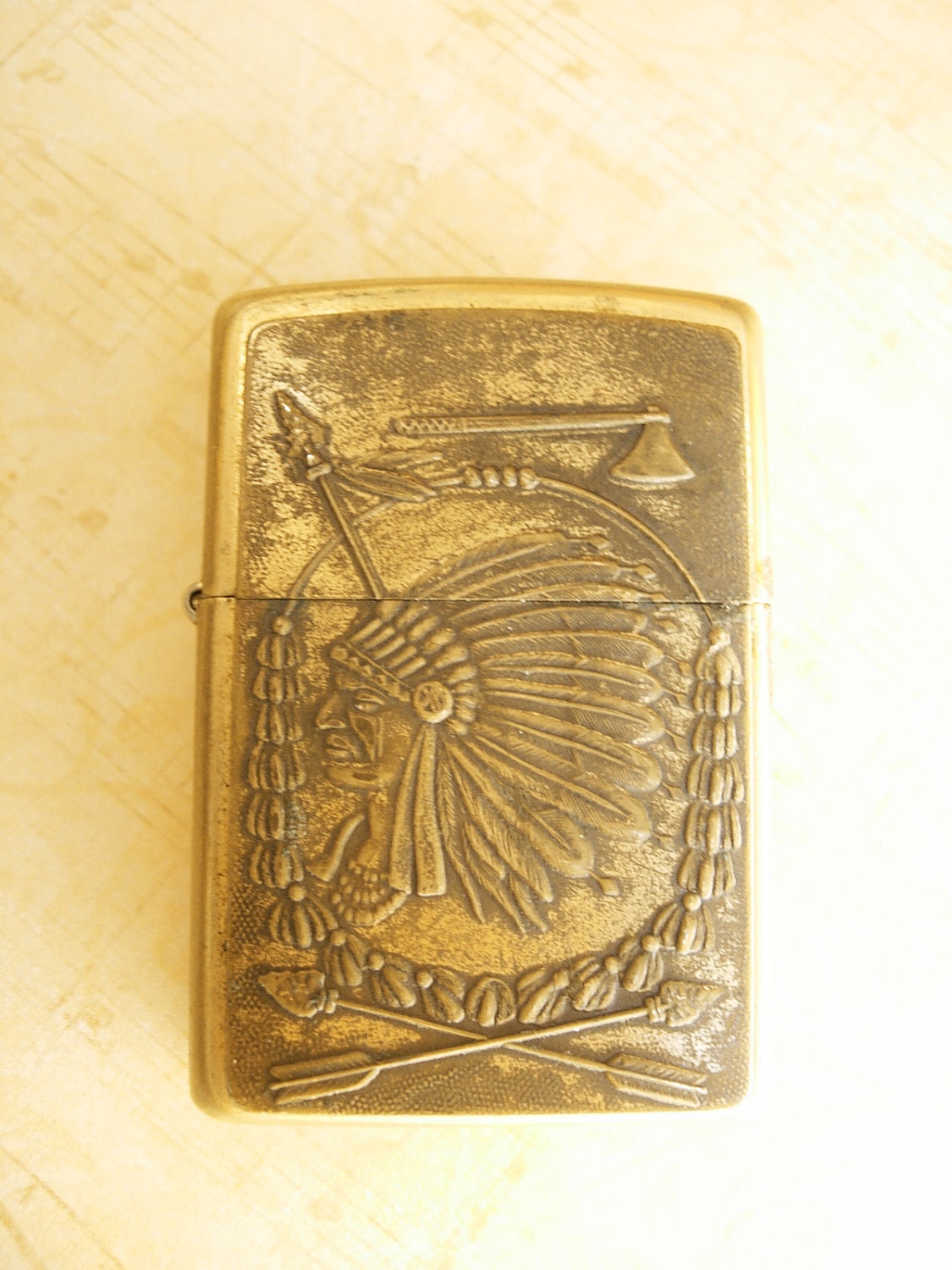 Vintage Indian Chief Head Zippo lighter with ax by vintagesparkles
