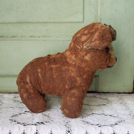 Antique Straw Stuffed Puppy Dog Toy