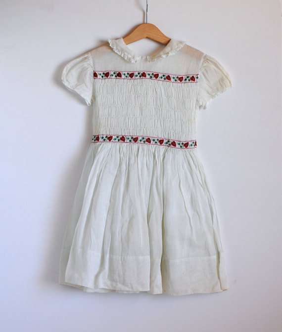 Vintage 1950&39s Little Girl Dress White with RED by LittleLarkie