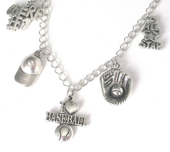 Baseball charm necklace or baseball bracelet I Love by Mindielee