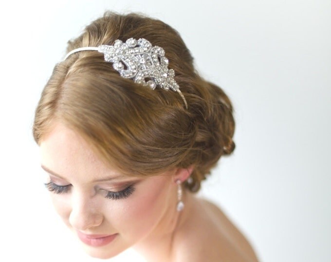 Bridal Headband,  Rhinestone Headband, Wedding Headpiece, Fascinator, Wedding Hair Accessory, Ribbon Bridal Headband