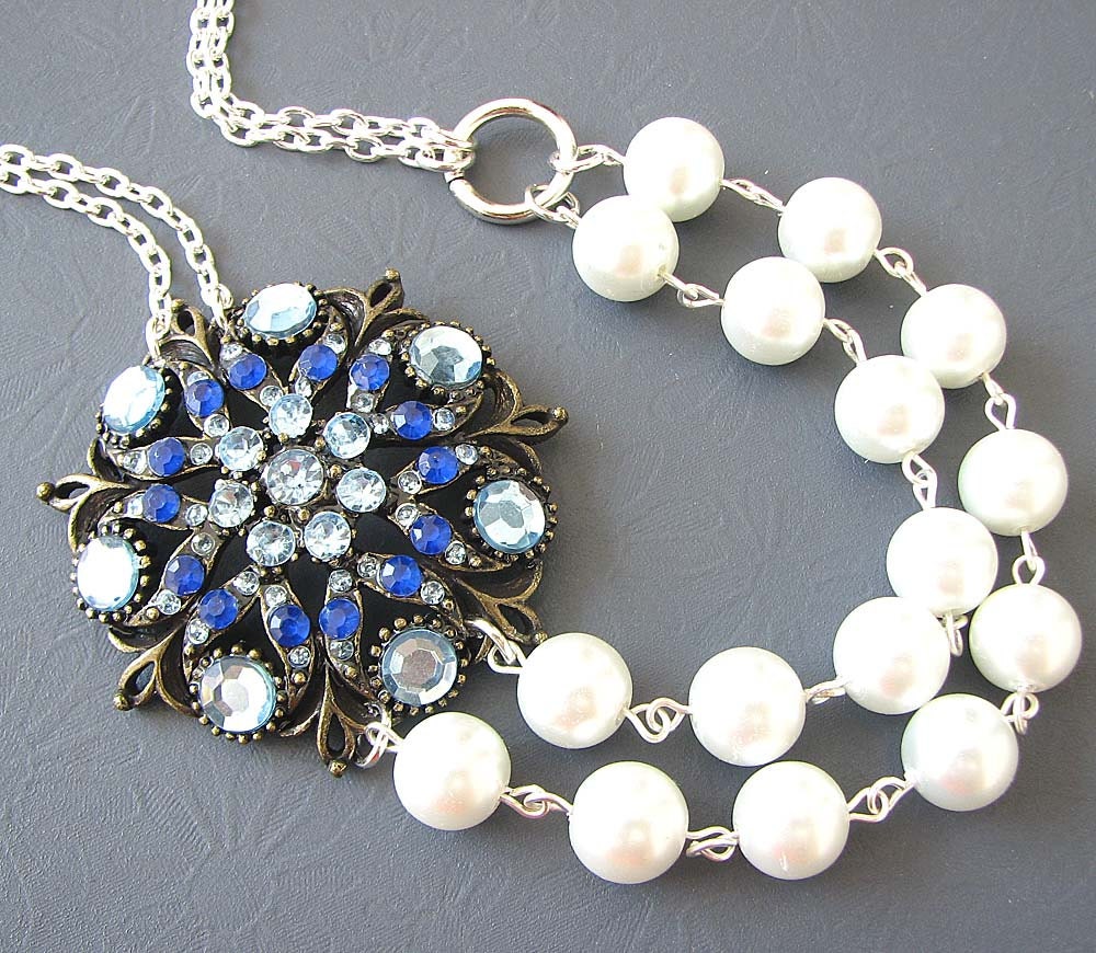 Blue Sapphire Necklace Statement Necklace Navy Blue Necklace