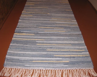 Handwoven Denim w/ Pale Yellow Accents Rag Rug 25 x 57 (M)