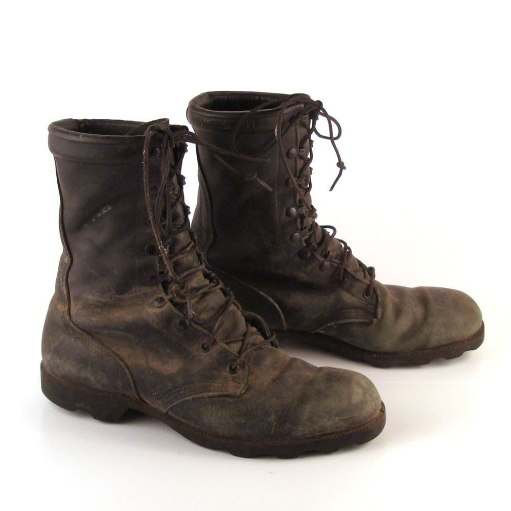 Combat Boots Men's Vintage 1980s Black Leather Distressed