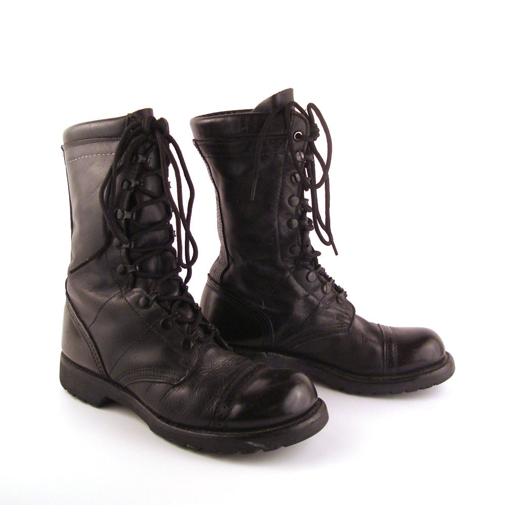 Combat Boots Corcoran Vintage 1980s Black Leather Lace Up