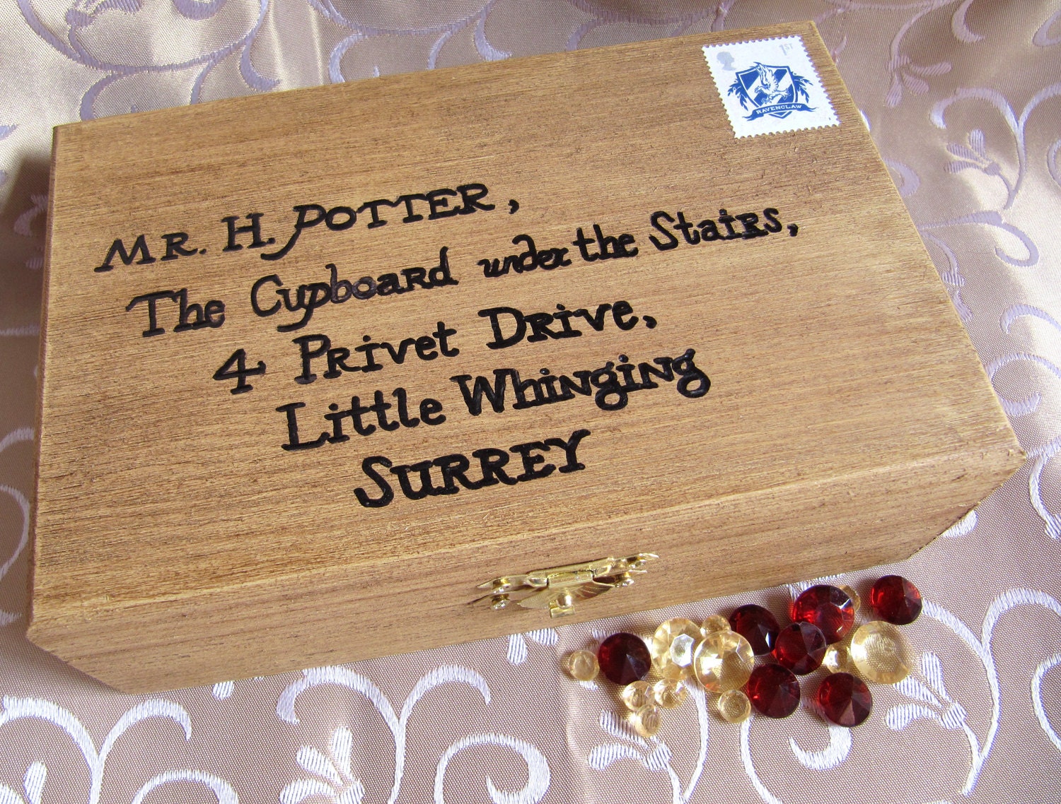 Owl Post box jewelry trinket box wooden chest Ravenclaw