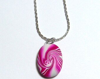 Handmade polymer clay Oval pendant on a silver chain