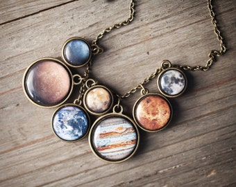 Solar System necklace - Space jewelry - Statement necklace - Planet Necklace (BN022)