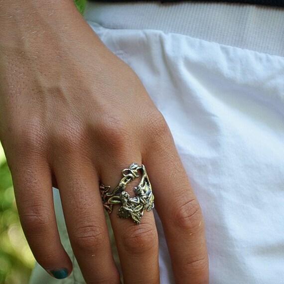Faerie Ring With Clematis Vine in Sterling Silver