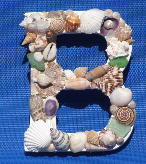 BEACH DECOR SEASHELL Letter B Sea Glass Shells Decorative