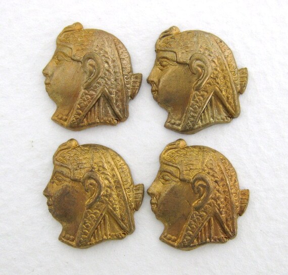 Vintage Brass Stamping Egyptian Pharaoh Cameo Head 15mm
