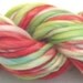 thick and thin bulky handspun yarn Strawberry Fields 50 yards, merino wool yarn red green white