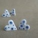 Ear studs - Hand painted porcelain hearts in blue and white
