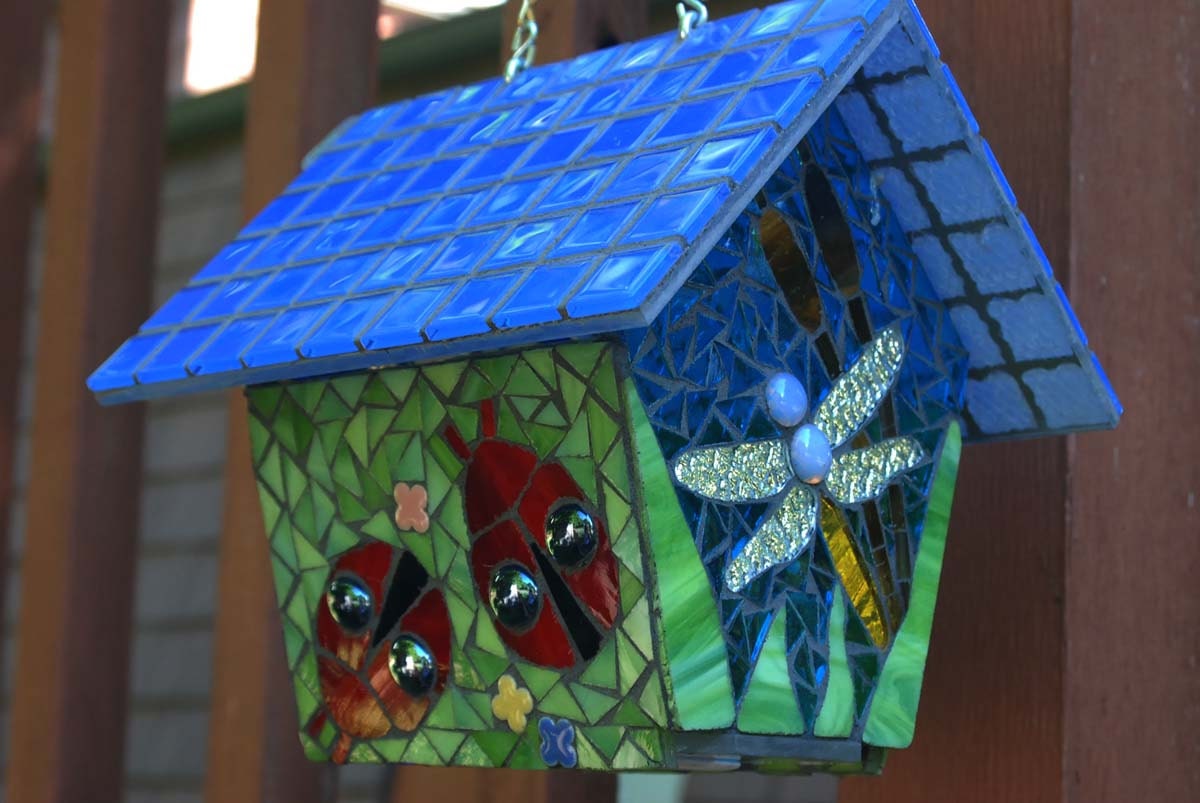 Bird House Stained Glass Mosaic Butterfly
