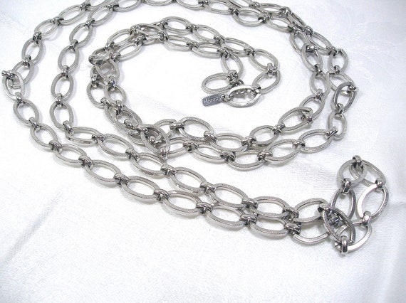 Vintage Monet Silver Chain Necklace Long Opera by blisstiques