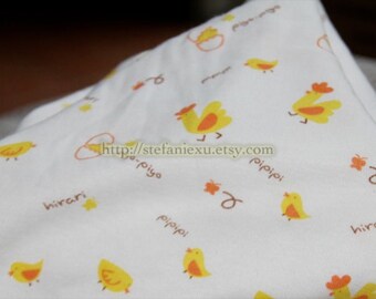 SALE CLEARANCE - Zoology Collection, Bright Yellow Running Chicken, Little Birds - Knit Cotton Fabric (1/2 Yard, 17.7x59 Inches)