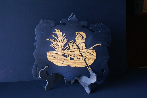 Items similar to Fisherman Sinking Boat Wood Scroll Saw Plaque on Etsy