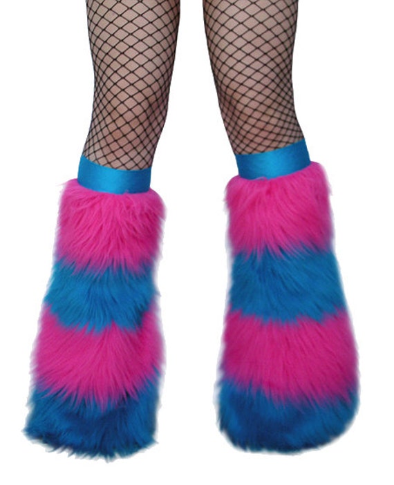 Pink and Blue Striped Fluffy Leg Warmers by tiwifruit on Etsy