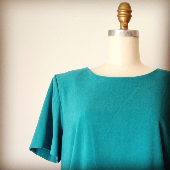 Vintage 80s Teal Green Shift Dress // by ExoticPearIndustries