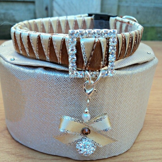 Cat Collar Large 1/2 wide Brown with Shamballa Bead