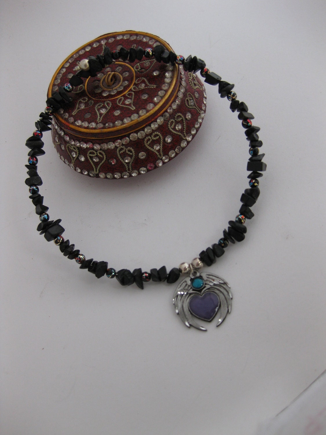 Memory Wire Necklace Choker Style Pewter Angel Wings