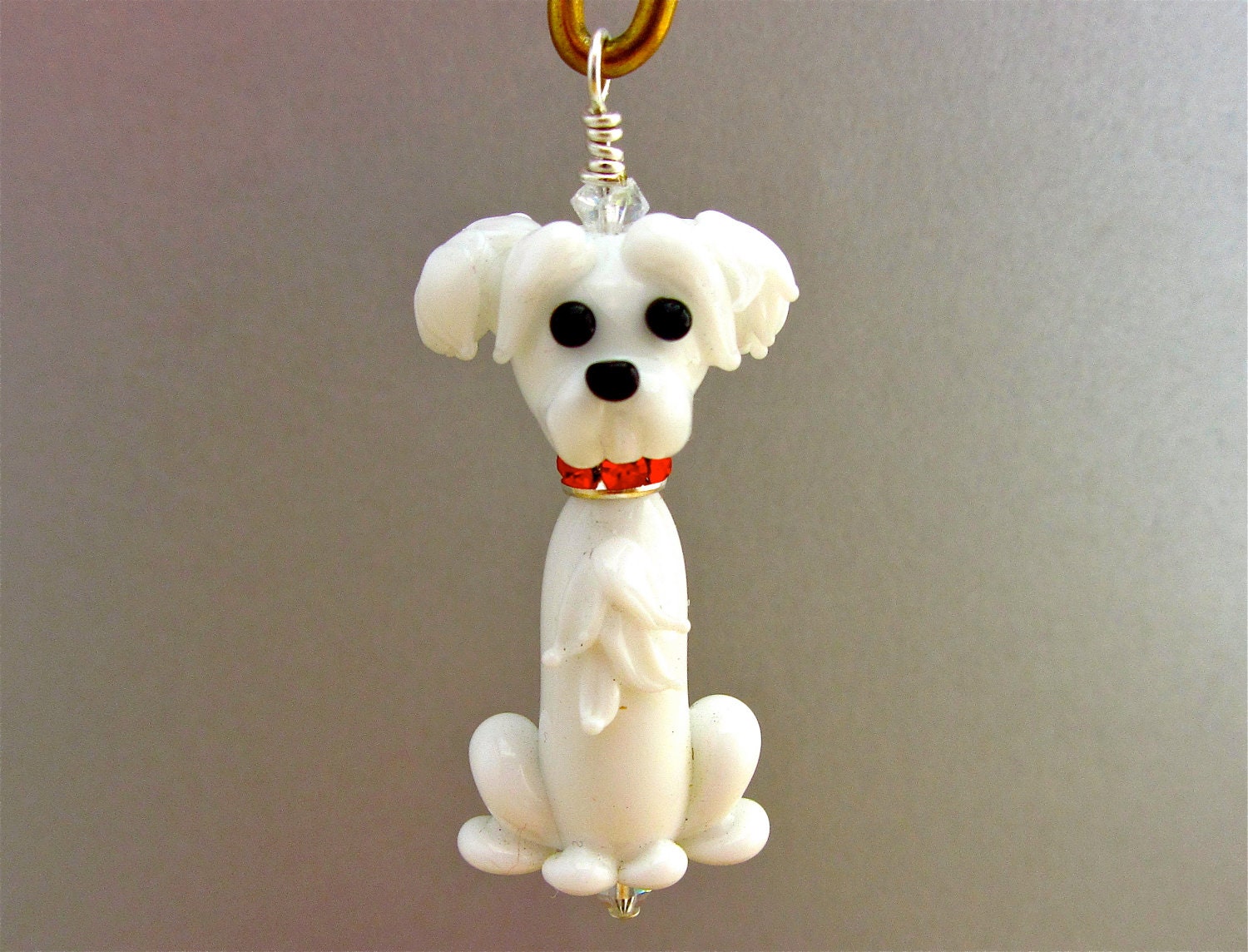 Maltese Puppy Dog Ornament Lampwork Glass Bead Art SRA