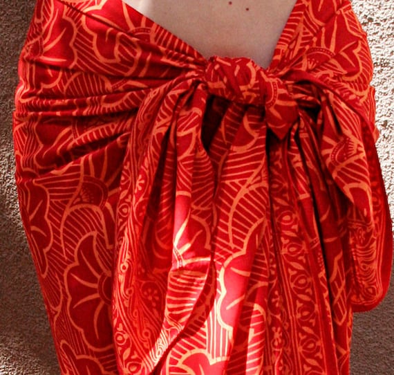 Exotic Red Sarong Pareo Batik Sarong Red and Orange