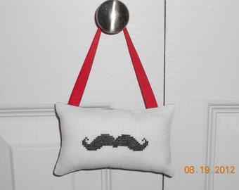 Mustache Cross Stitch Hanging Pillow