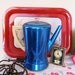 REDUCED / 1960's Mid Century Atomic Ranch West Bend Flavo-matic Metallic Blue Coffee Pot Purcolator with Ivory Bakelite Handle