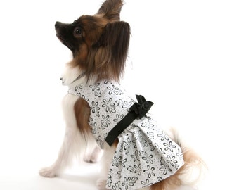 White Dog Dress with Black Flowers