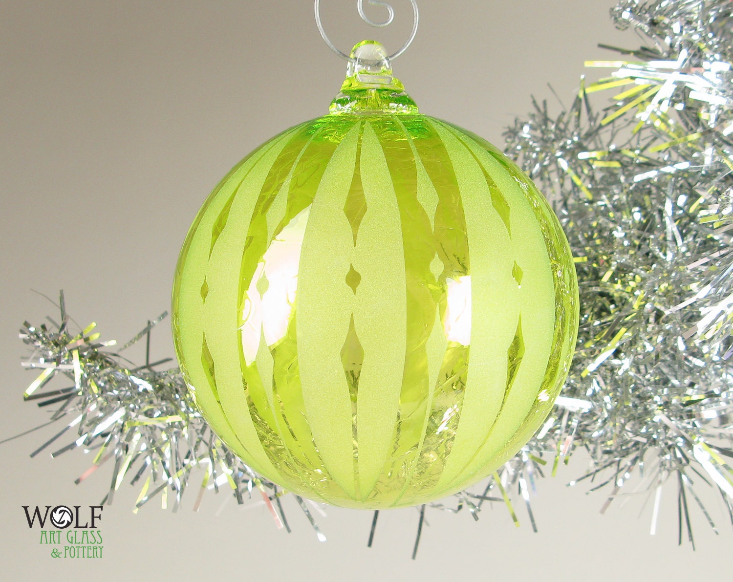 Blown Glass Christmas Tree Ornament Lemon Lime by wolfartglass