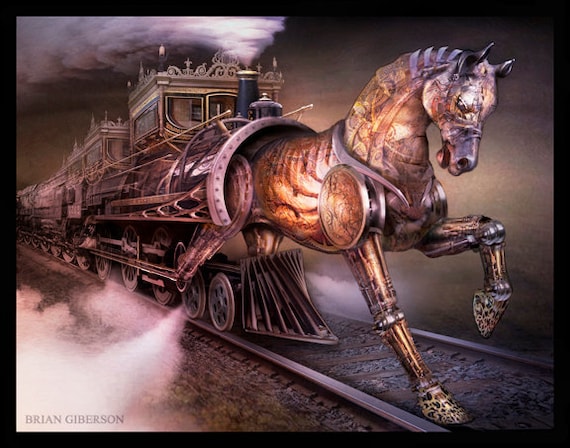 The Knight Train - 11 x 14 Art Print by Brian Giberson by indigolights steampunk buy now online