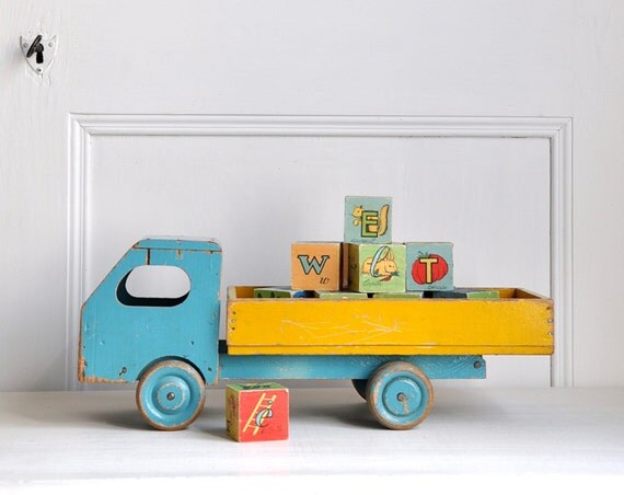 Items Similar To Vintage Wooden Toy Truck On Etsy