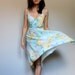 Vintage Summer Dress Floral Print Pastel Fashion Deep V Neck Casual Dress Mint Green Baby Blue Yellow- Medium Large M/ L