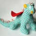 Sheldon - A Baby Friendly Dragon or Beastie Stuffed Animal Toy in Aqua and Red Polka Dots