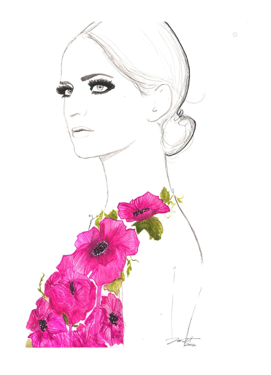 Print From Original Watercolor And Pen Fashion Illustration By