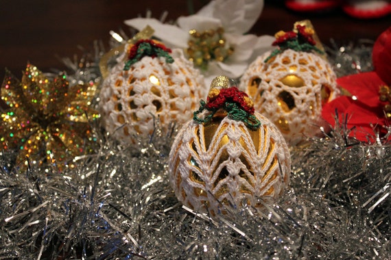 Crochet gold Ornaments by DoilyMania on Etsy