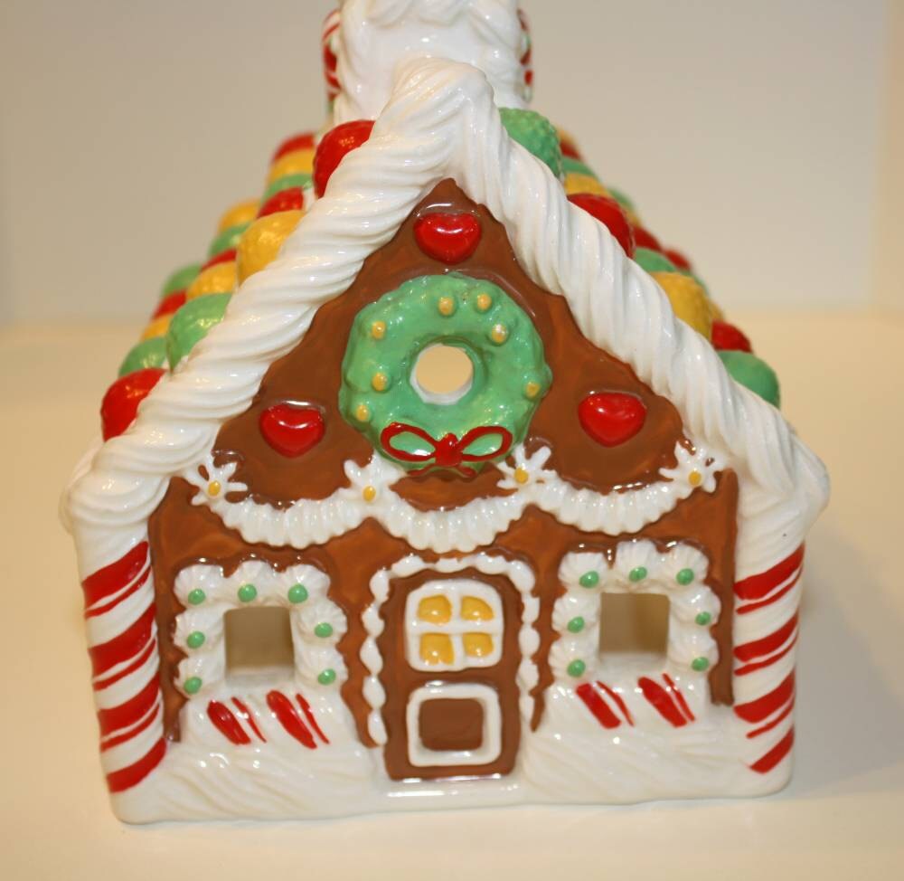 Vintage Avon Ceramic Gingerbread House Candle Holder