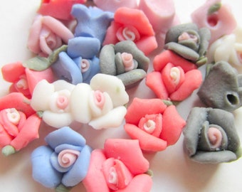 8 Porcelain rose beads mixed colors 9mm x 7mm victorian jewelry embellishments